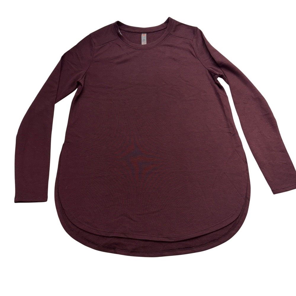 Mono B Womens Burgundy Long Sleeve Activewear Top Curved Hem Style Small - Picture 3 of 8